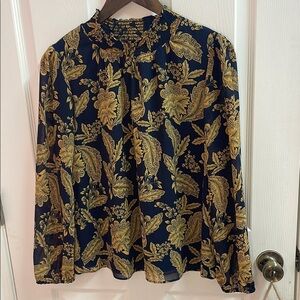 J. Crew Blue and Gold Boxy Long Sleeve Blouse